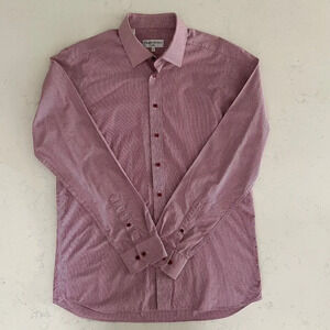 Harry Rosen Slim Lg Slv Button Down 100% Cotton Check Shirt Red + White Sz 16.5